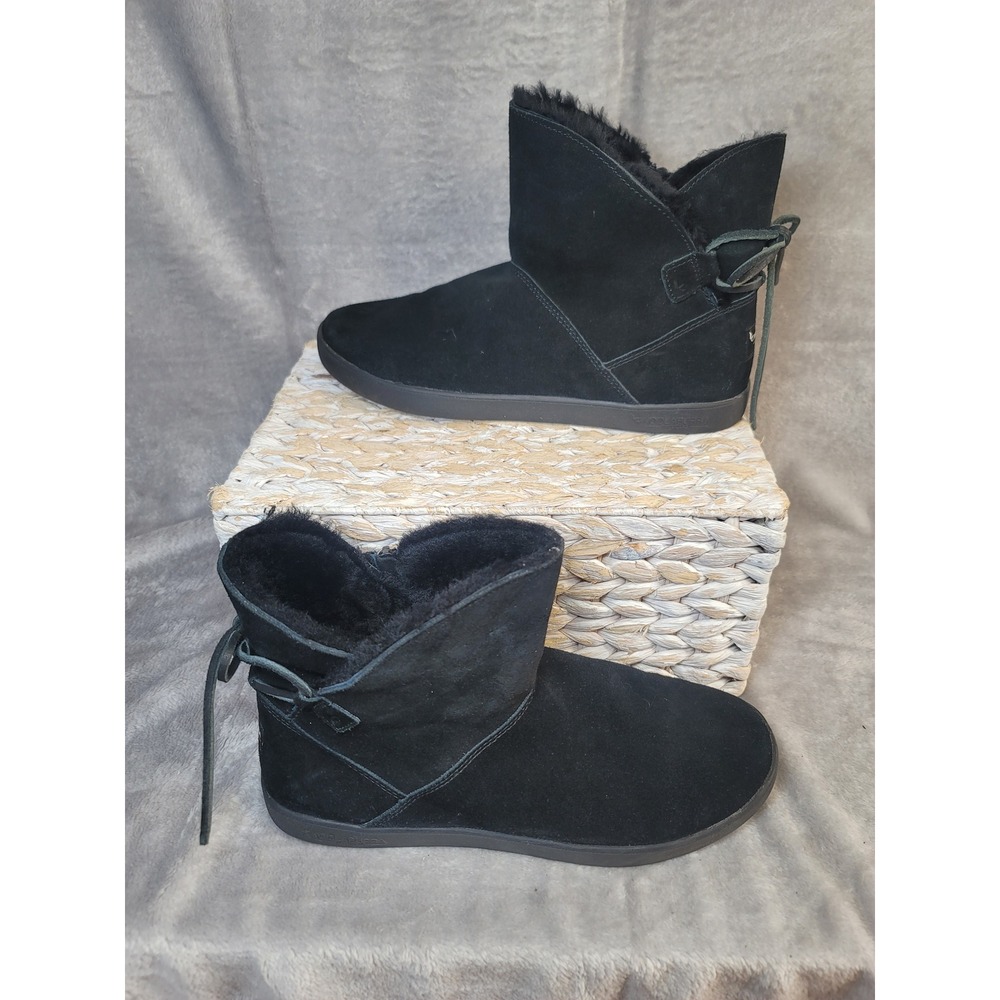Koolaburra by UGG Shazi Black Suede Ankle Boots Corset Back Size 9 Faux Fur